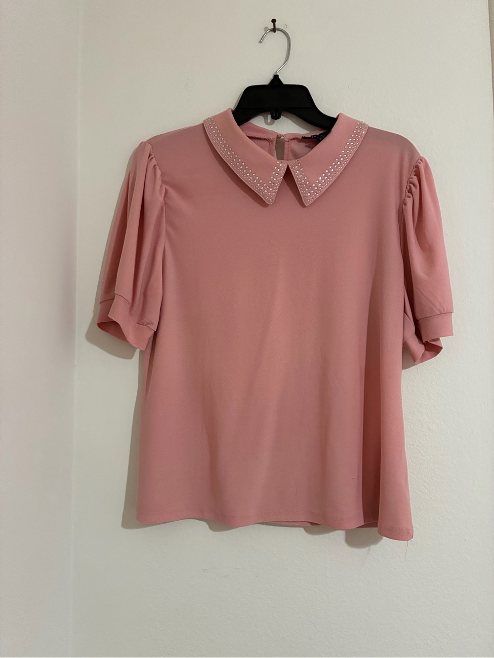 Embellished Peter Pan Collar Blouse in Dusty Pink